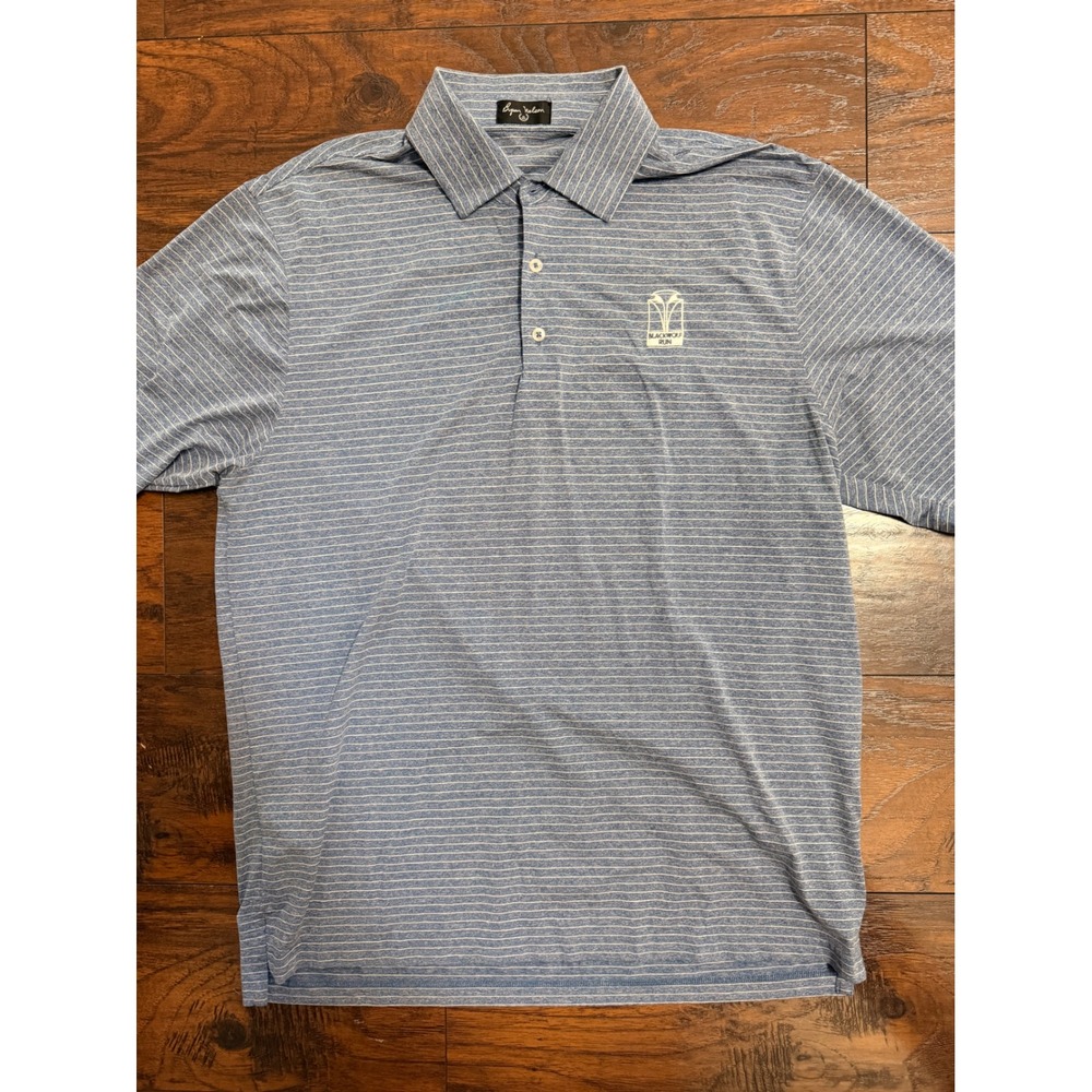 Byron Nelson Mens Blue Striped Blackwolf Run Golf Polo Shirt Large L Short Sleev